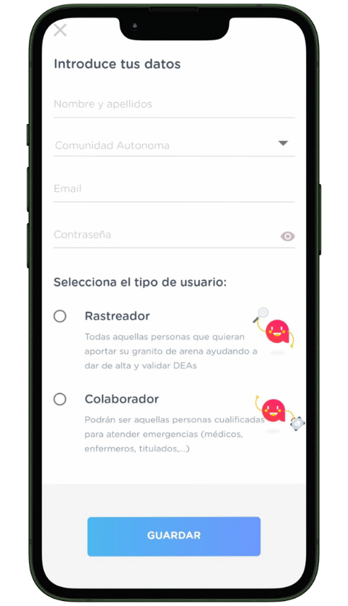 Descarga la app y regístrate Pantalla de registro Ariadna